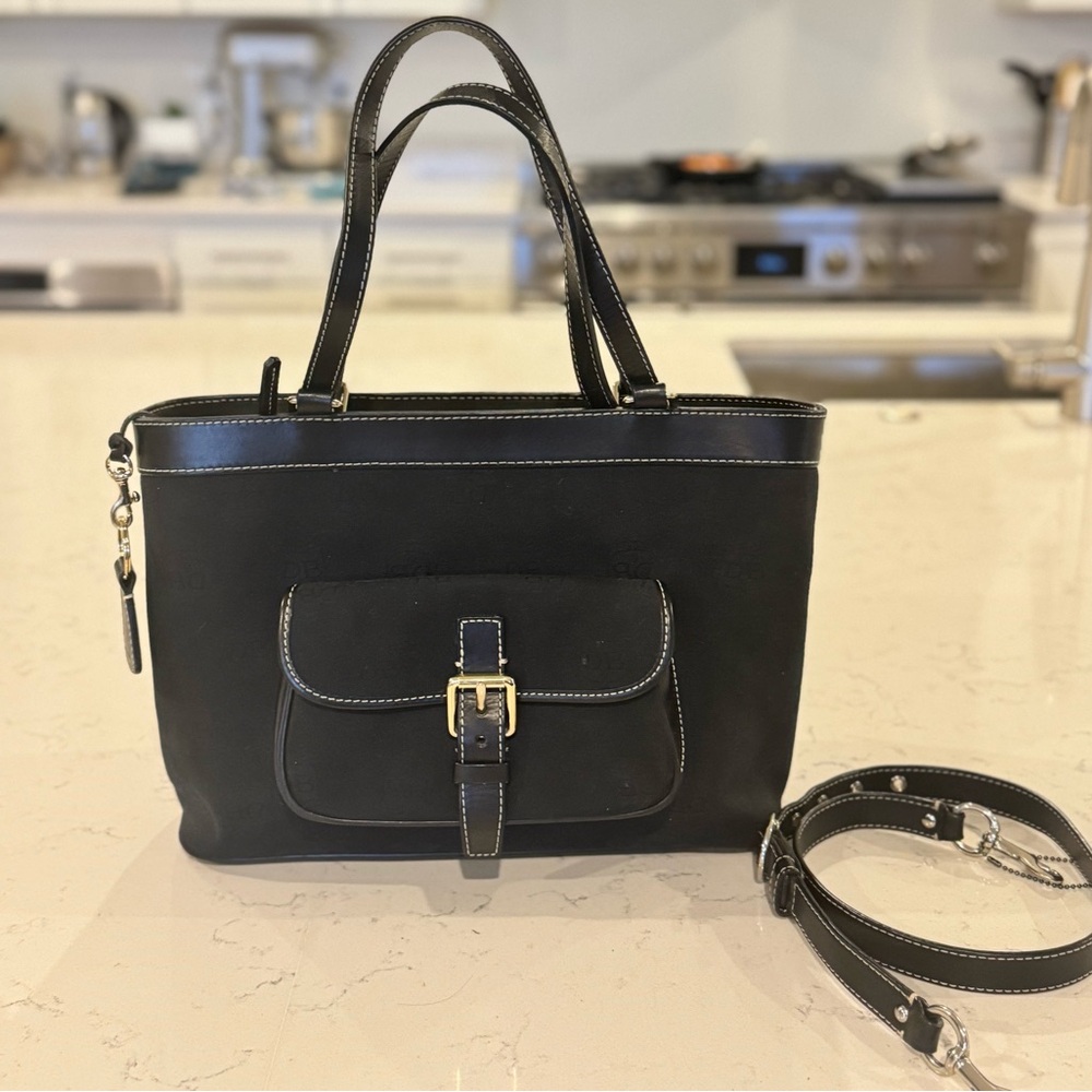 Dooney & Bourke Black Canvas Leather East West Shoulder Bag
